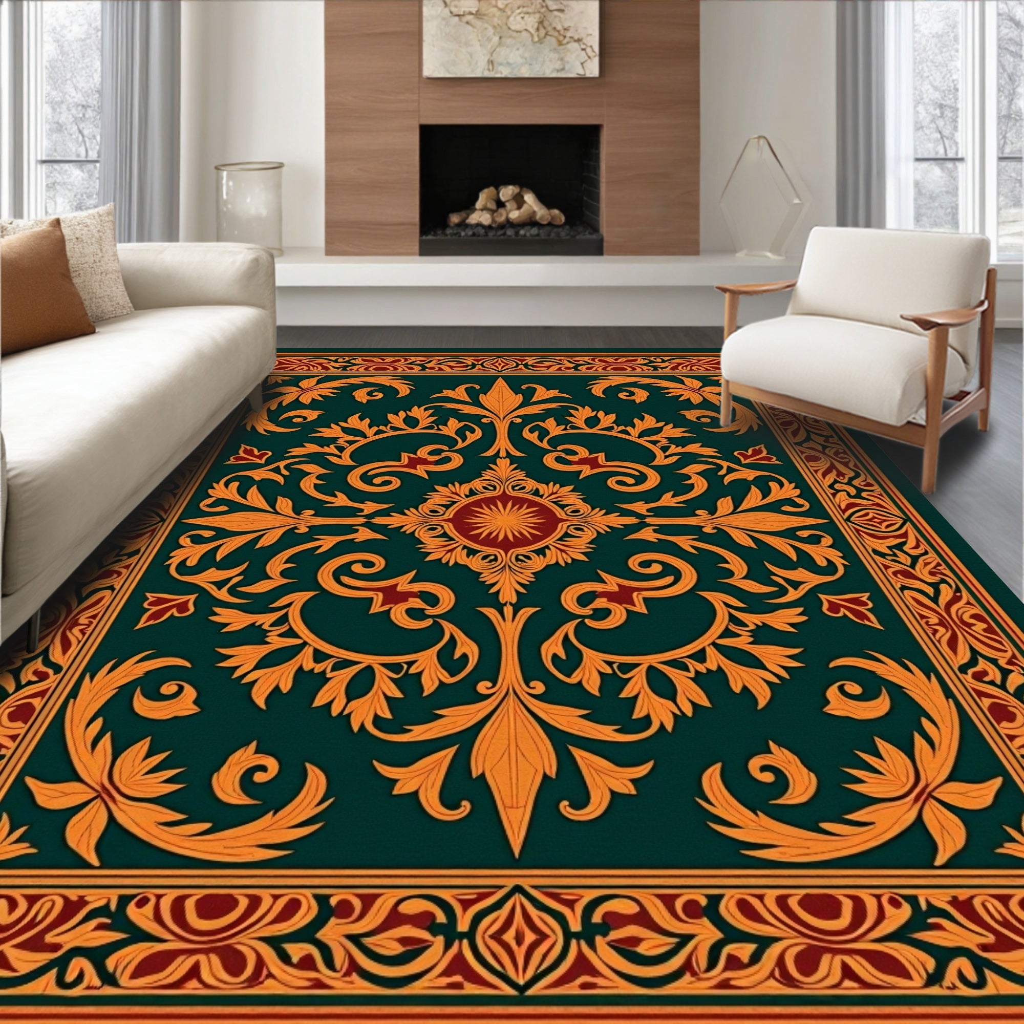 Rich Ornate Floral Scrollwork Rug