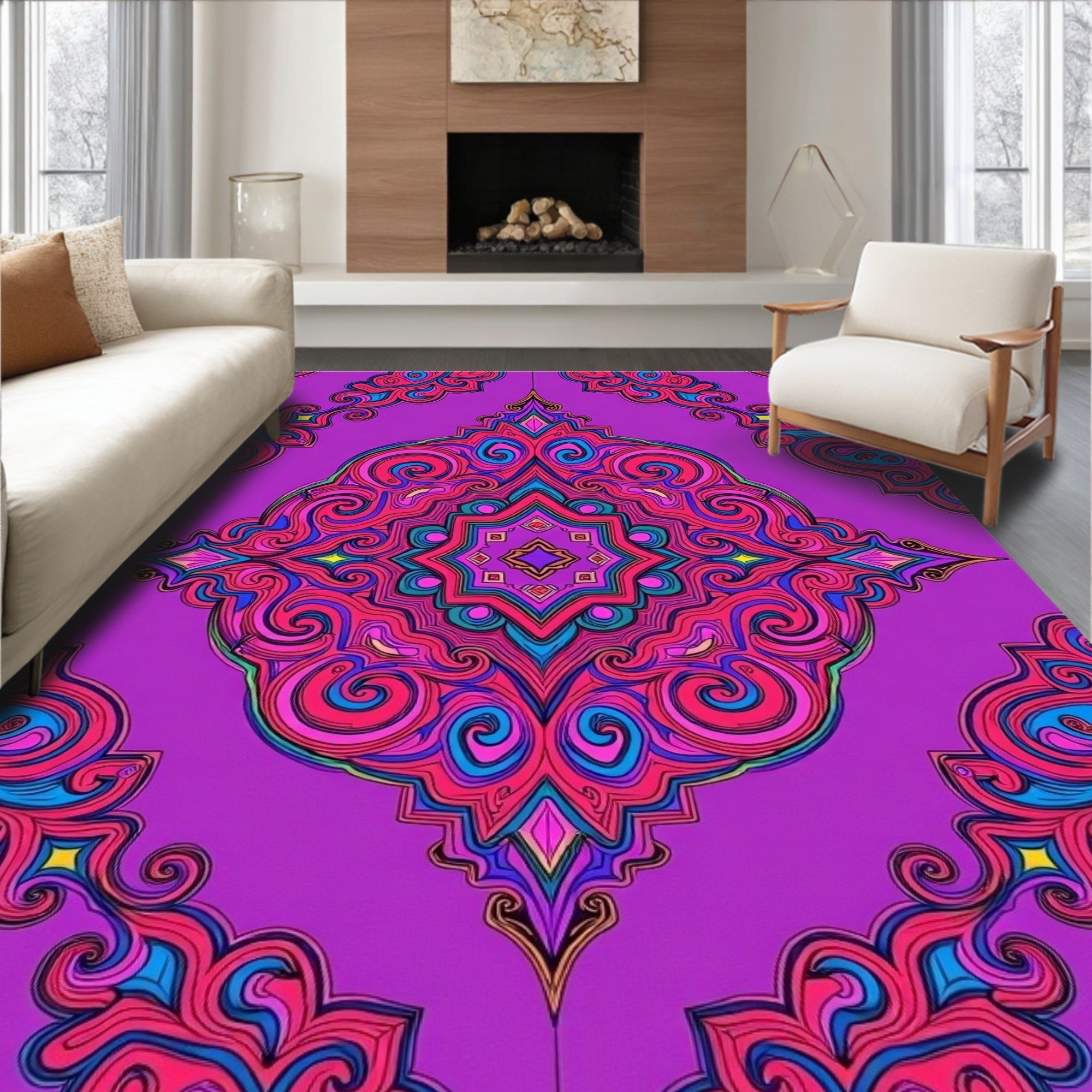 Vibrant Paisley Swirl Mandala Pattern Rug