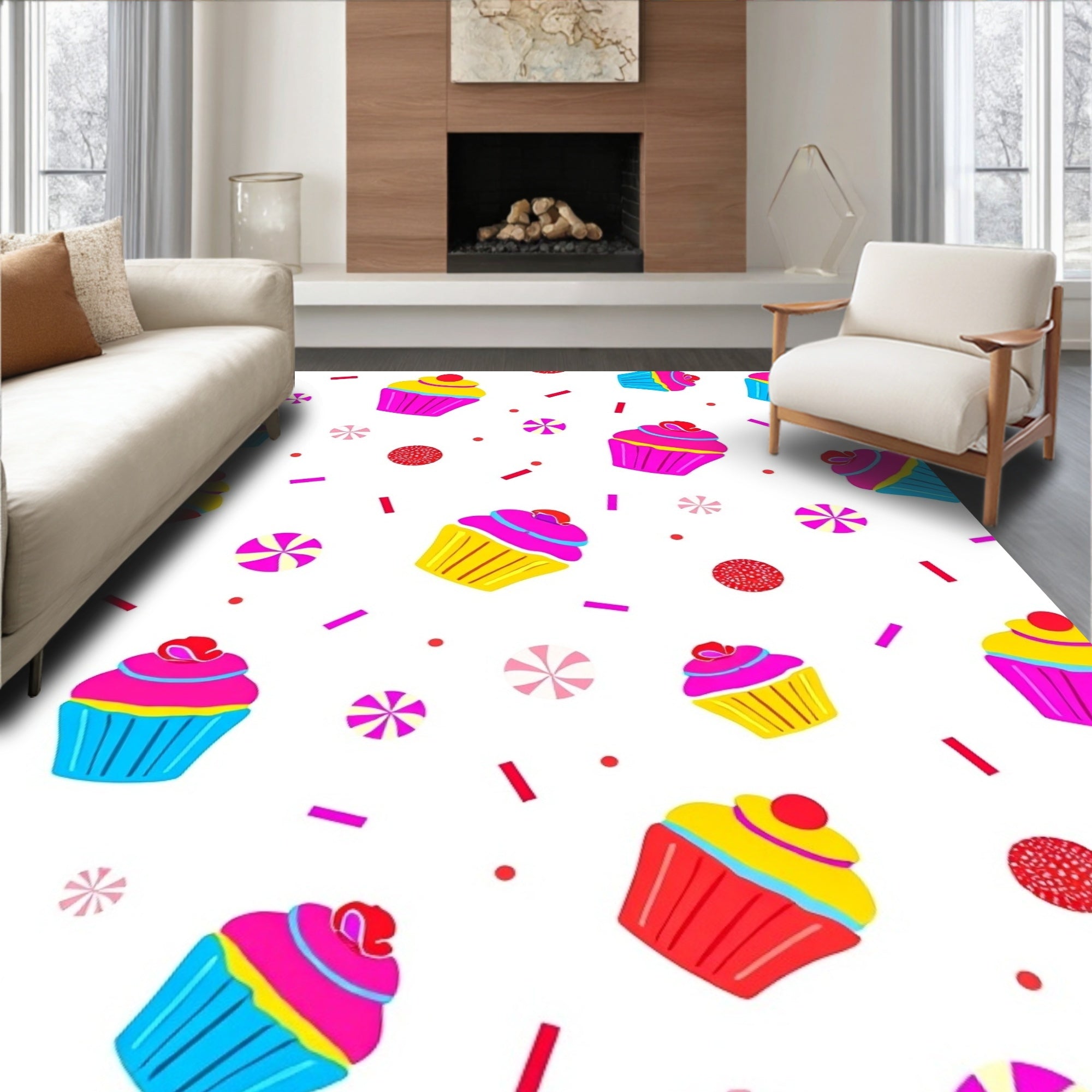 Sweet Cupcake And Candy Pattern Rug