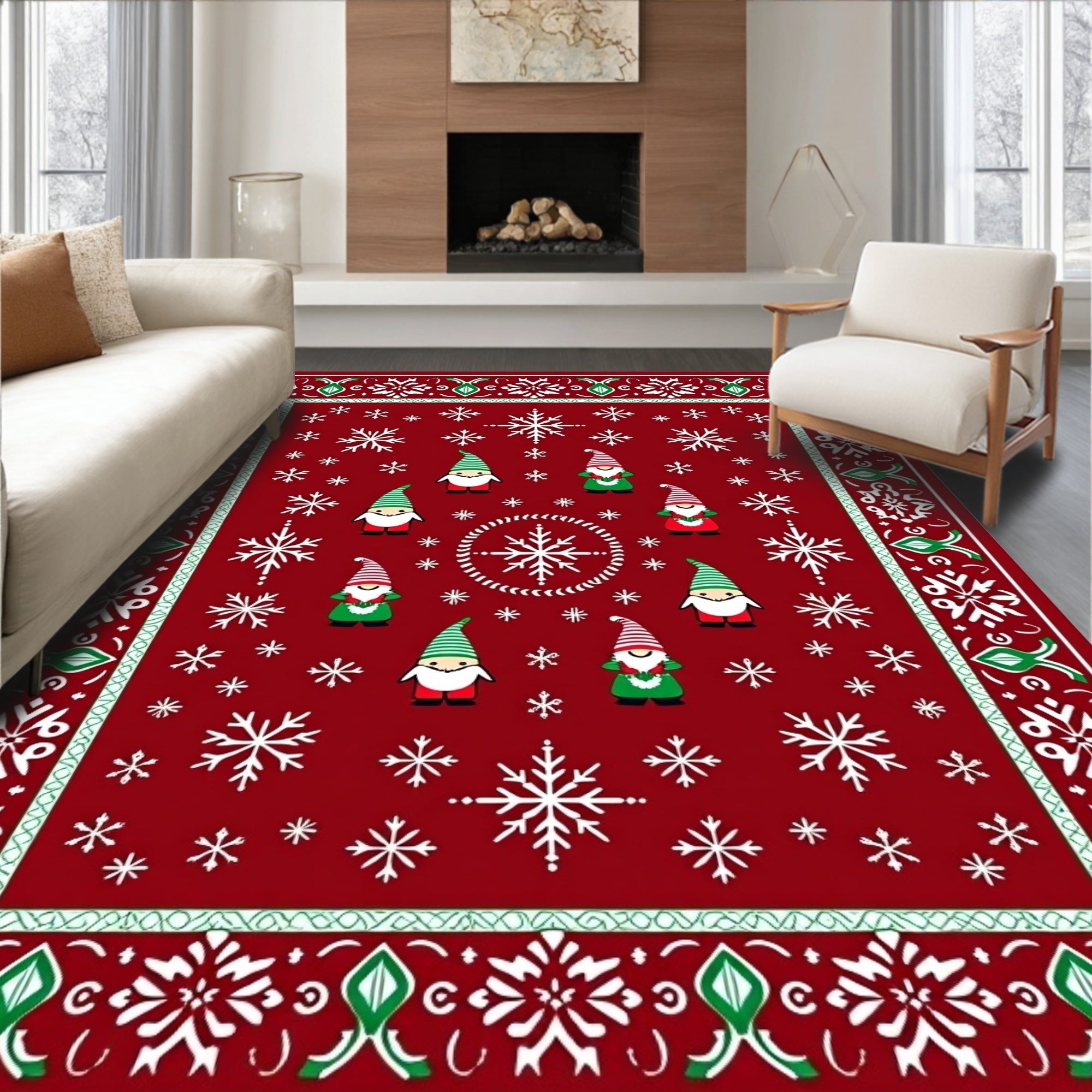 Festive Gnome And Snowflake Pattern Rug