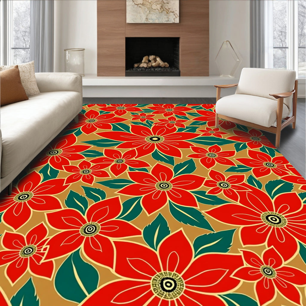 Bold Red Floral Pattern Design Rug