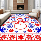 Red Blue Snowman Snowflake Border Rug