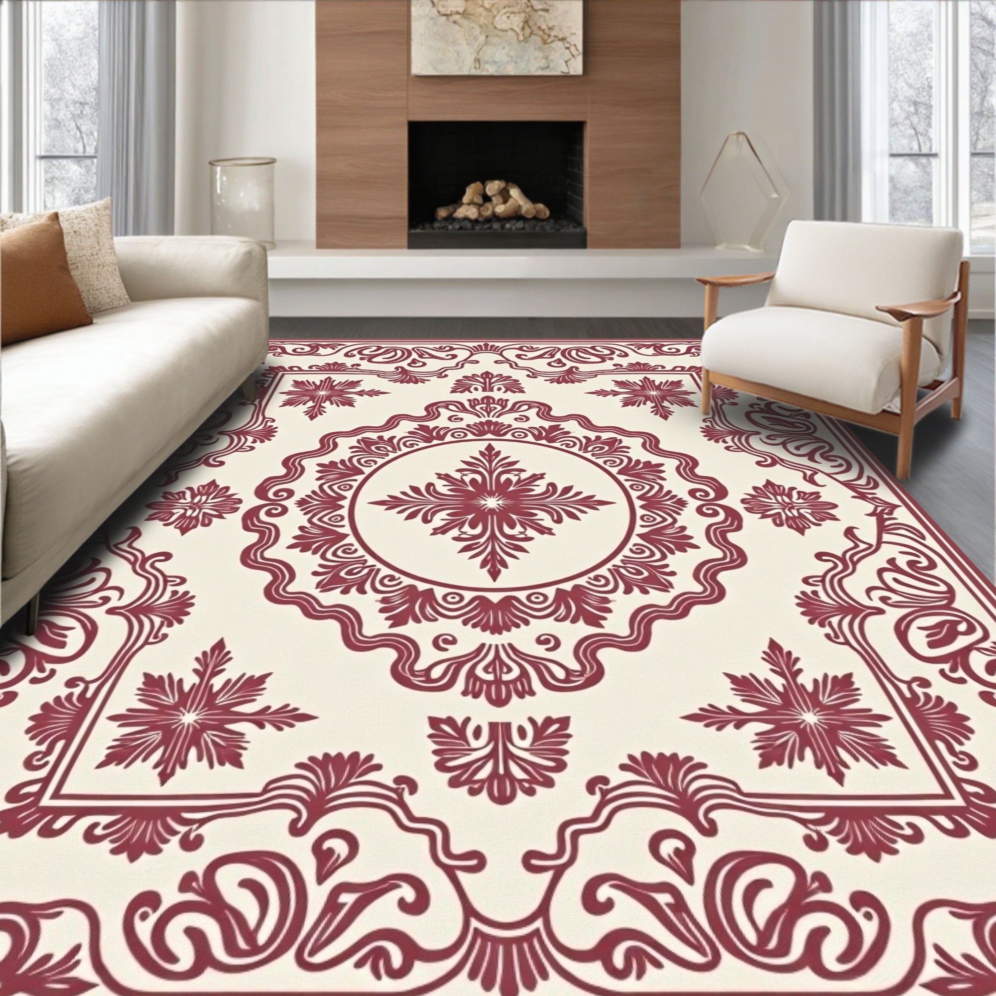 Ornate Floral Foliage Pattern Rug