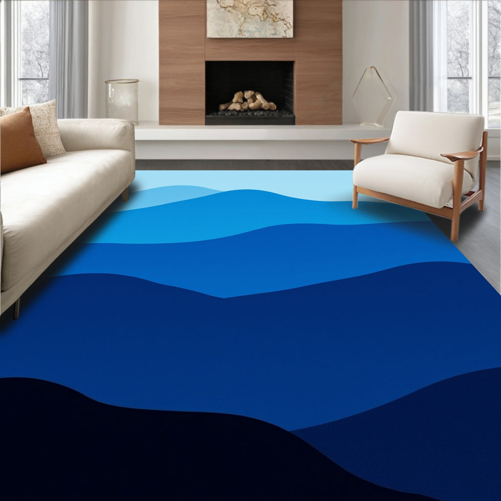 Abstract Blue Mountain Landscape Rug