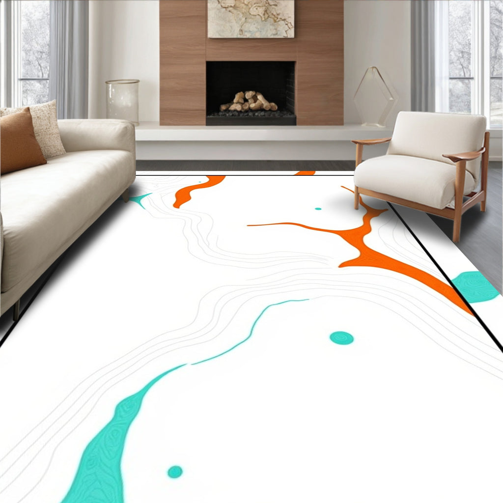 Abstract Orange Teal Flowing Lines Rug
