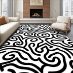 Abstract Black Swirl Pattern Design Rug