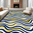 Navy Yellow Wavy Stripes Pattern Rug