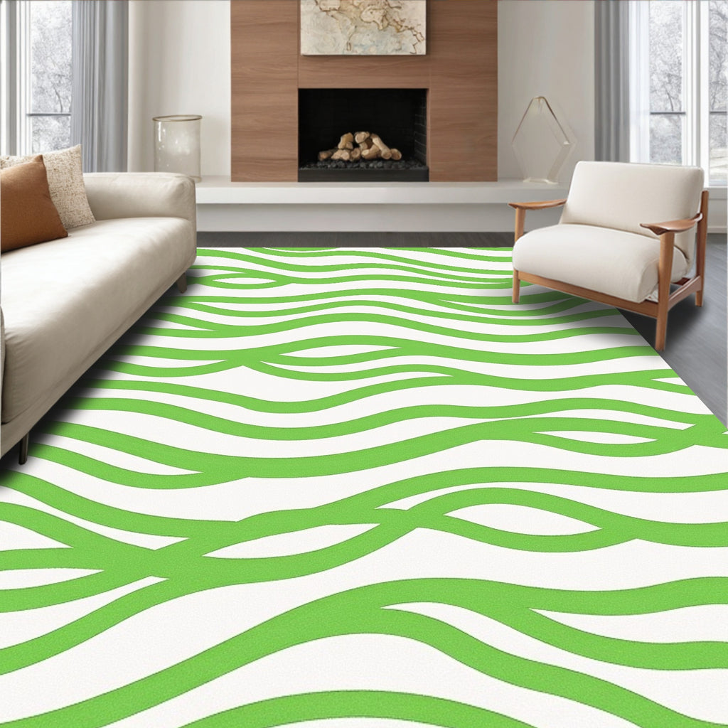 Vibrant Green Abstract Wave Design Rug