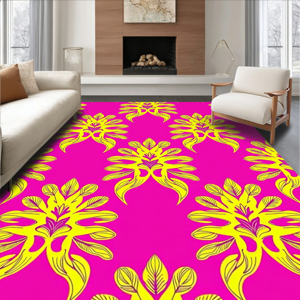Bright Yellow Floral Pattern Design Rug
