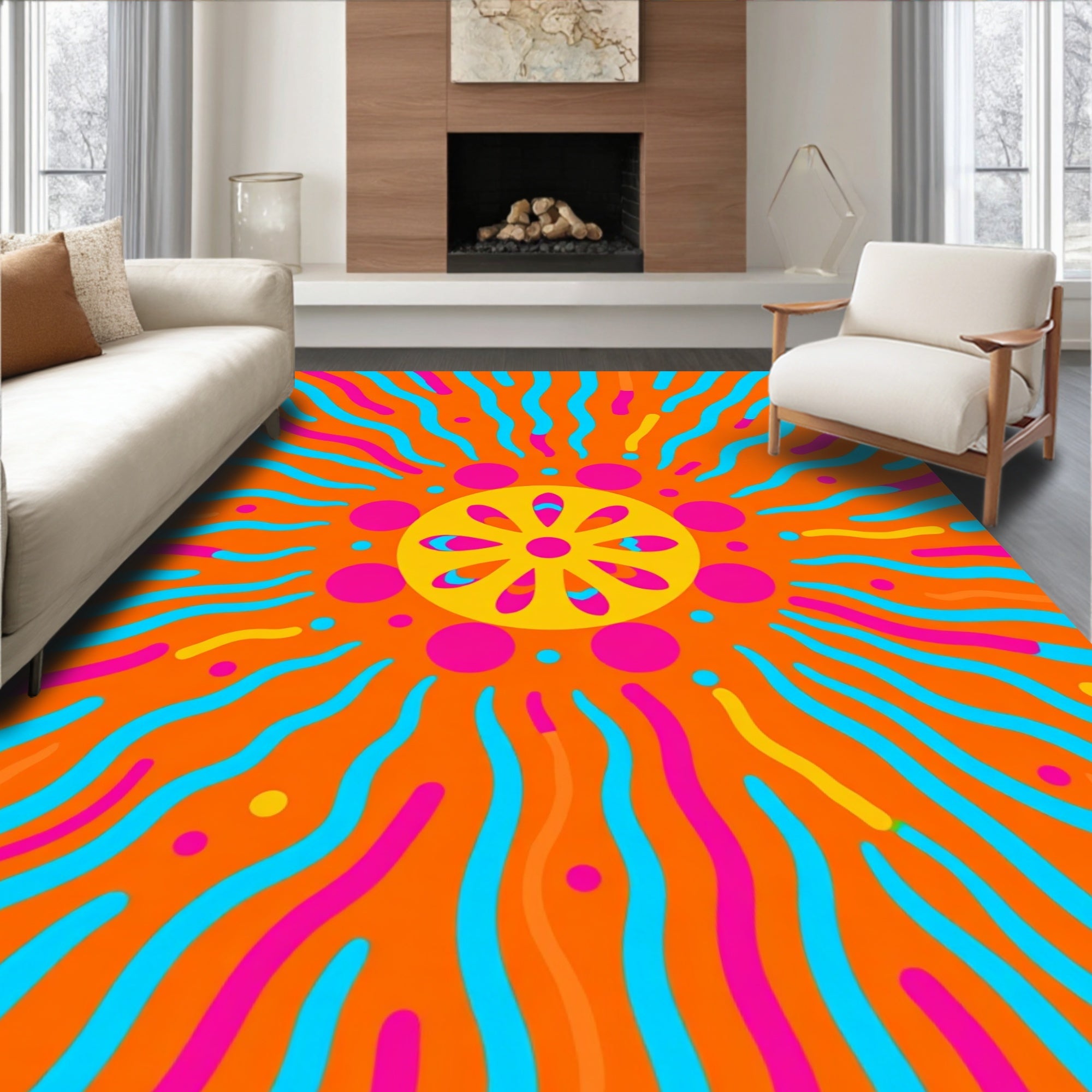 Radiant Sun Burst Pattern Rug