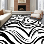Bold Black White Swirl Pattern Rug