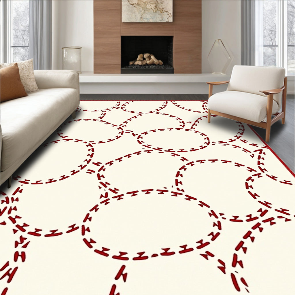 Red Chain Link Abstract Pattern Rug