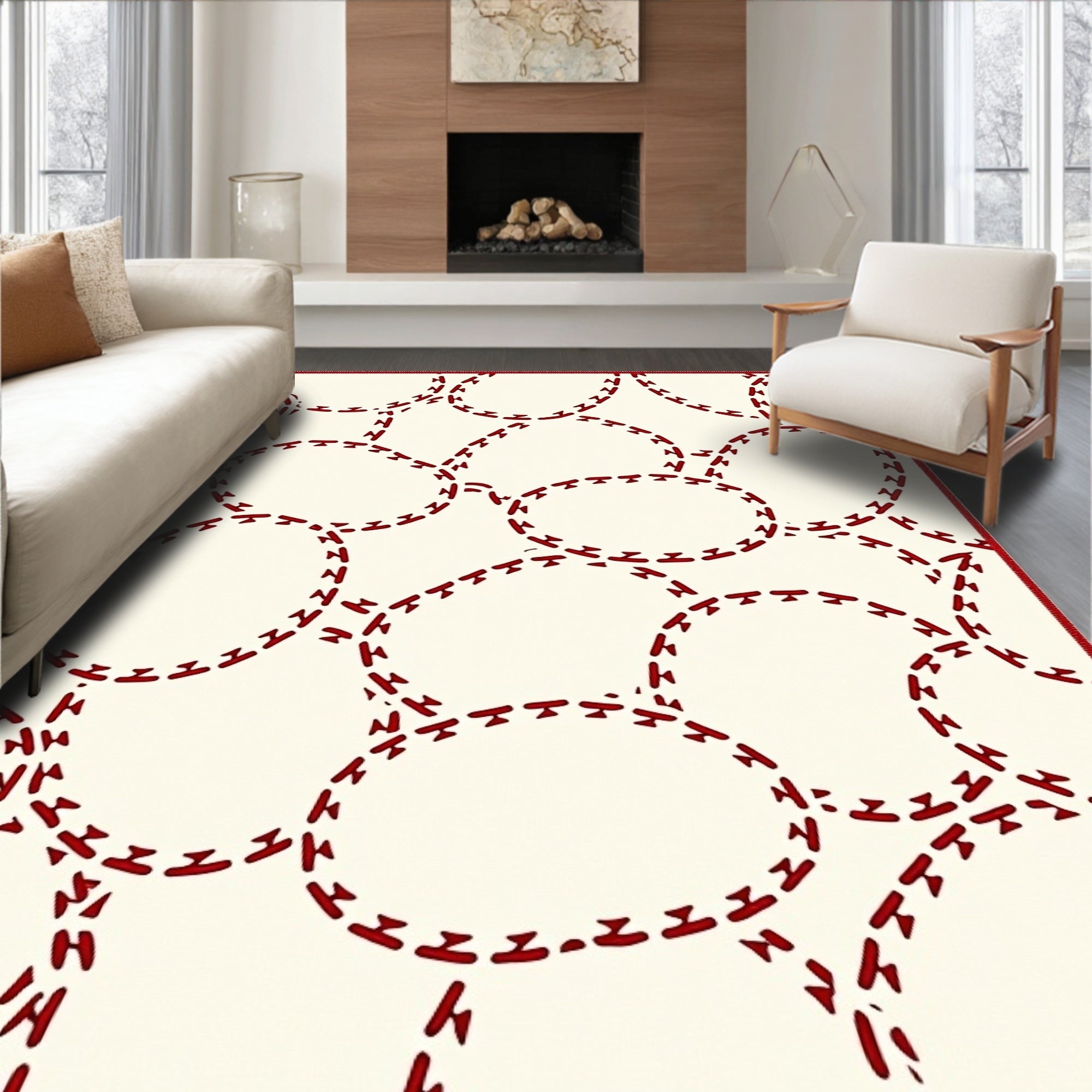 Red Chain Link Abstract Pattern Rug