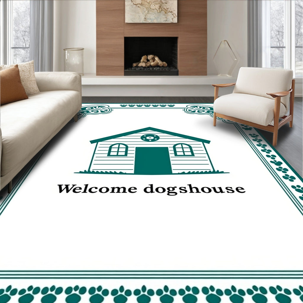 Green Paw Print Doghouse Design Rug