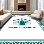 Green Paw Print Doghouse Design Rug