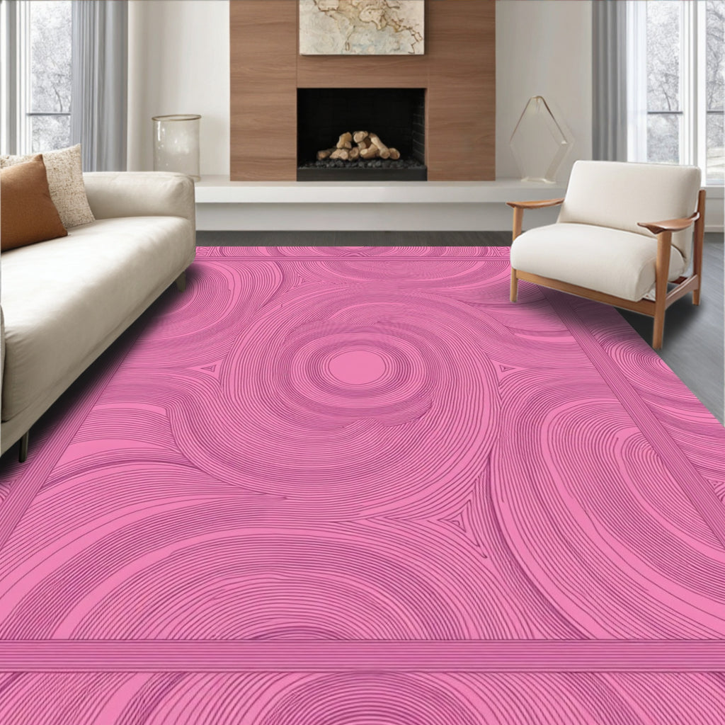 Pink Swirling Concentric Lines Design Rug