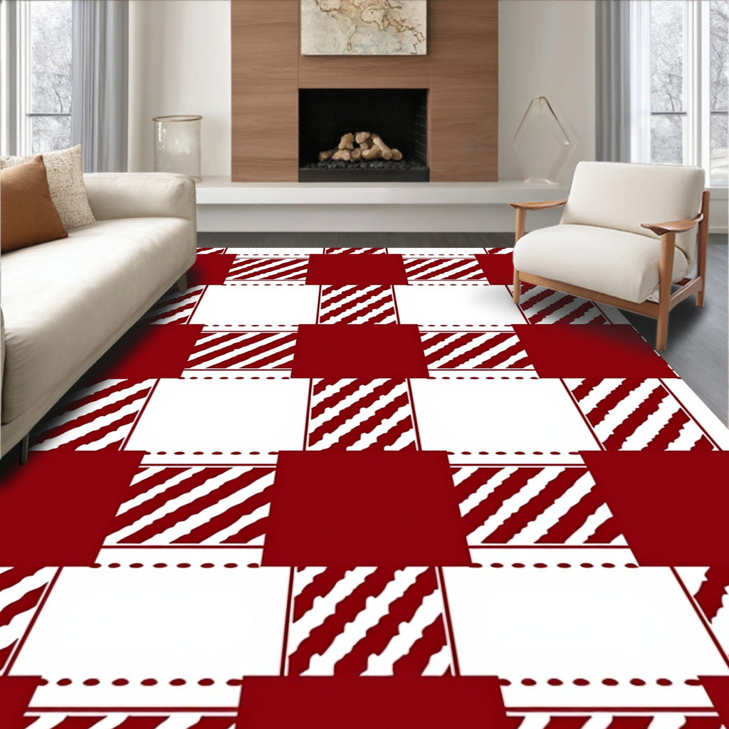 Classic Red Gingham Checkered Design Rug