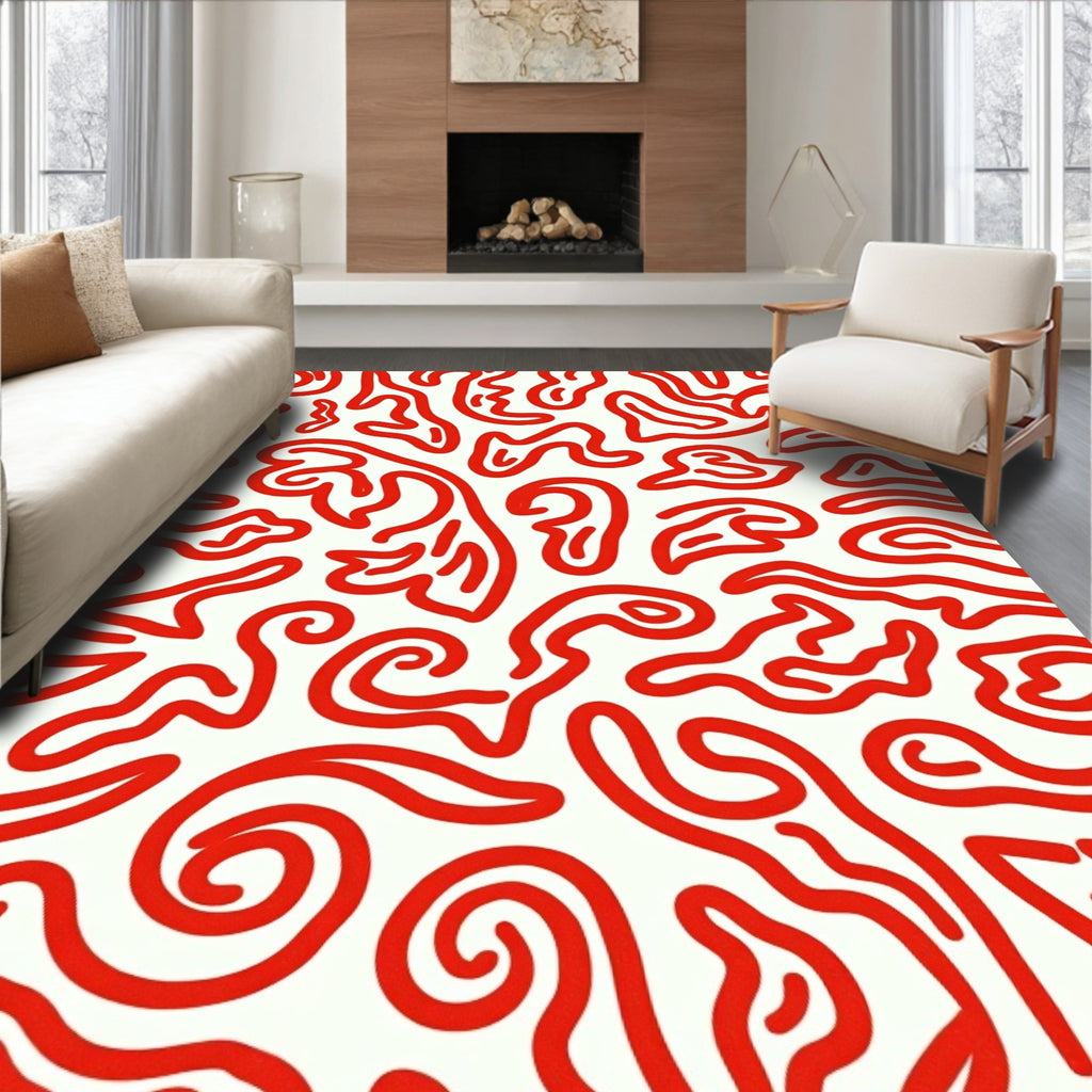 Red Organic Abstract Swirls Rug