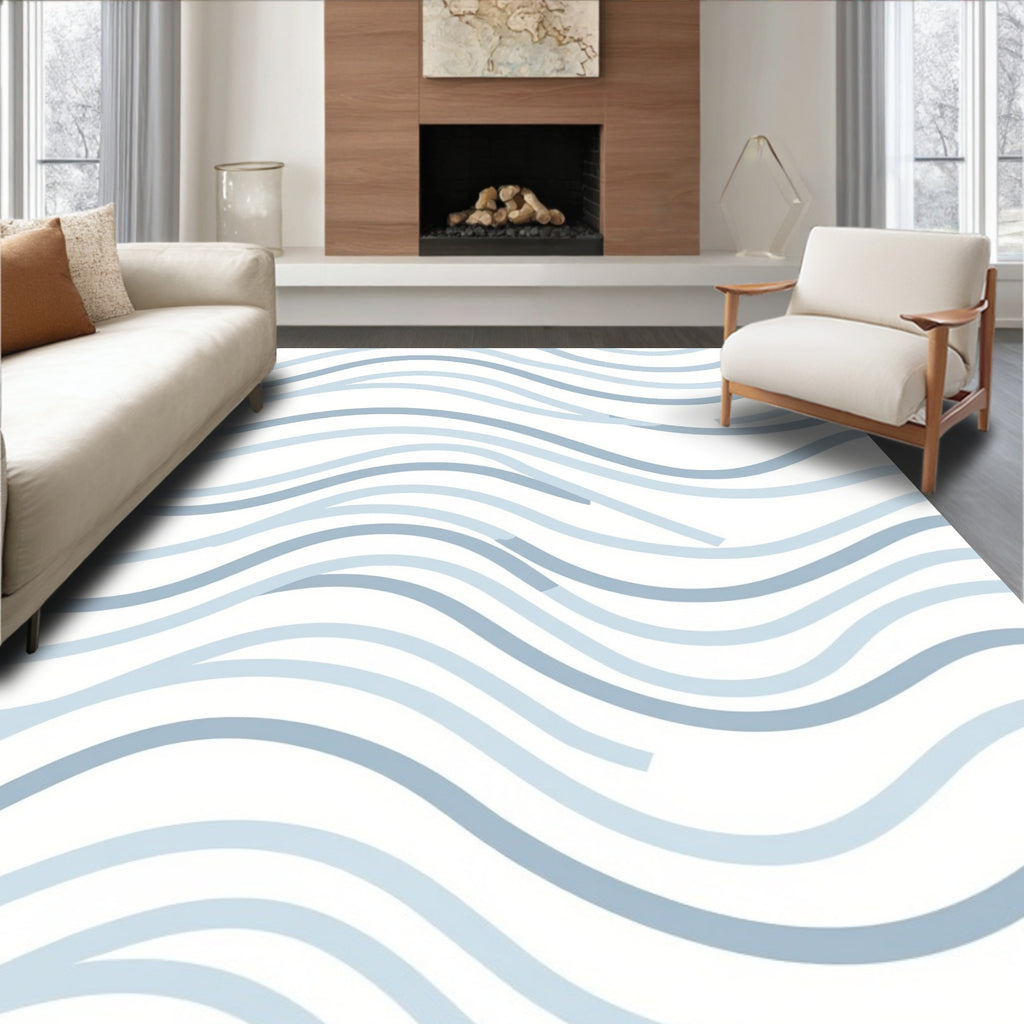 Soft Blue Wave Pattern Design Rug