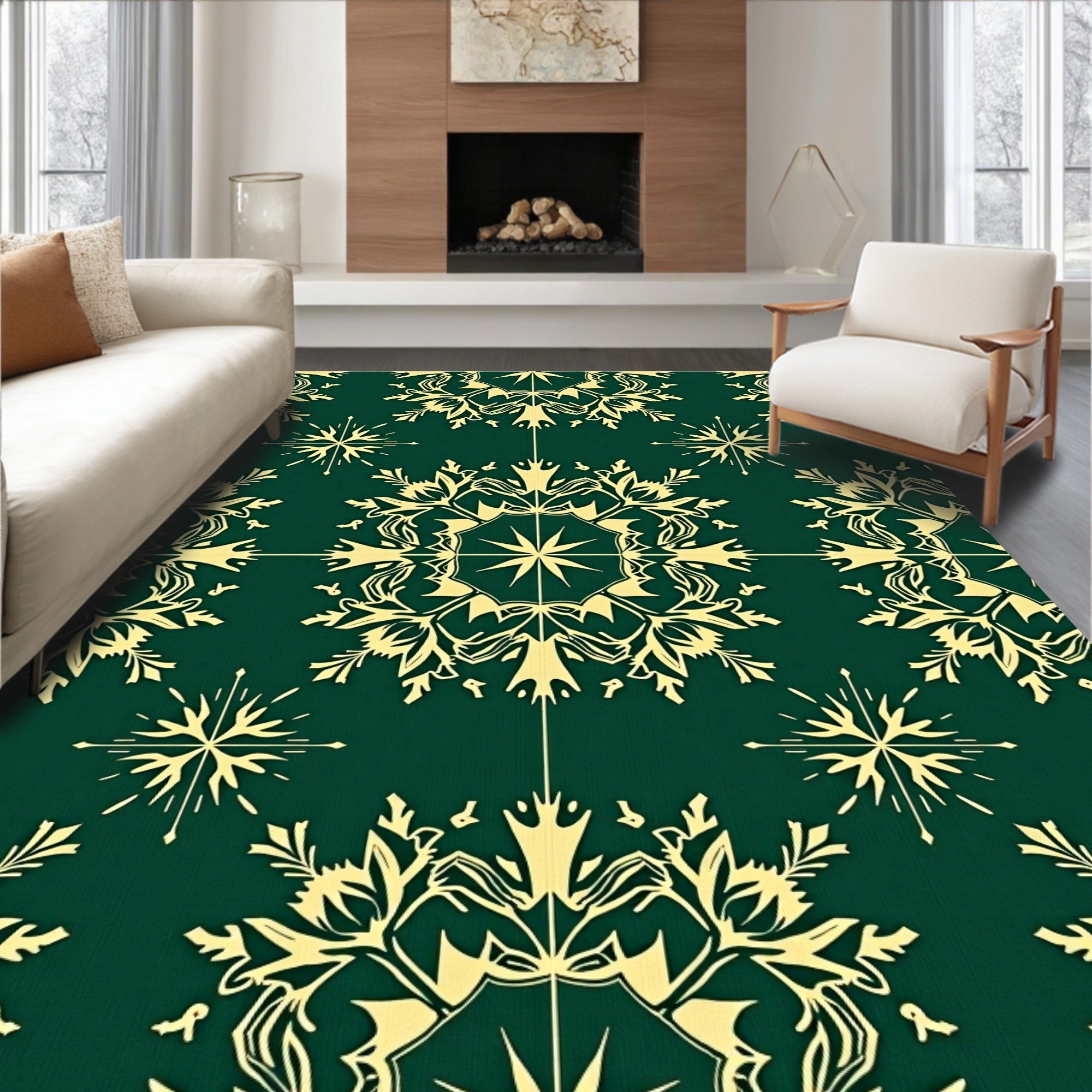 Elegant Green Gold Floral Medallion Rug