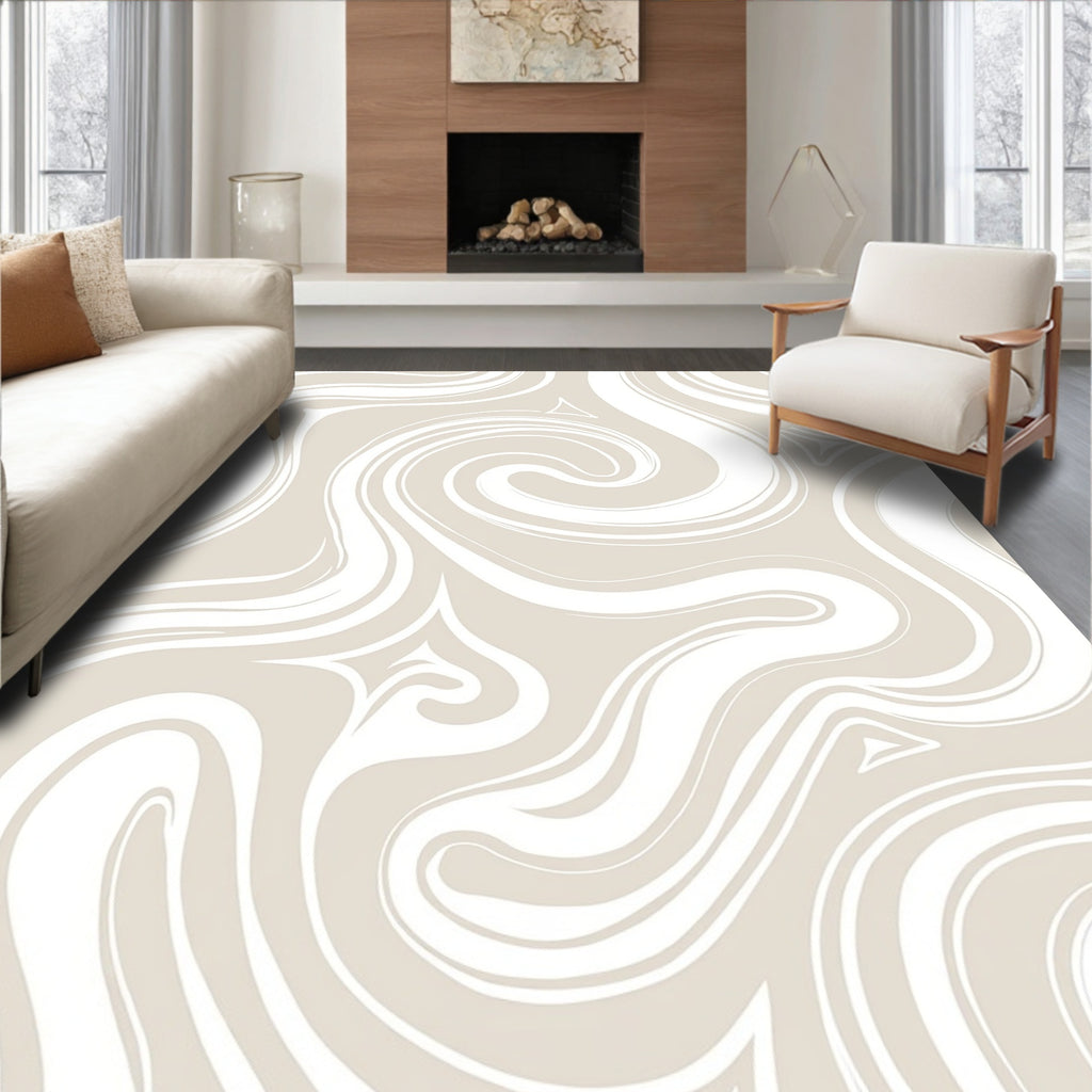 Neutral Swirling Ribbon Pattern Rug