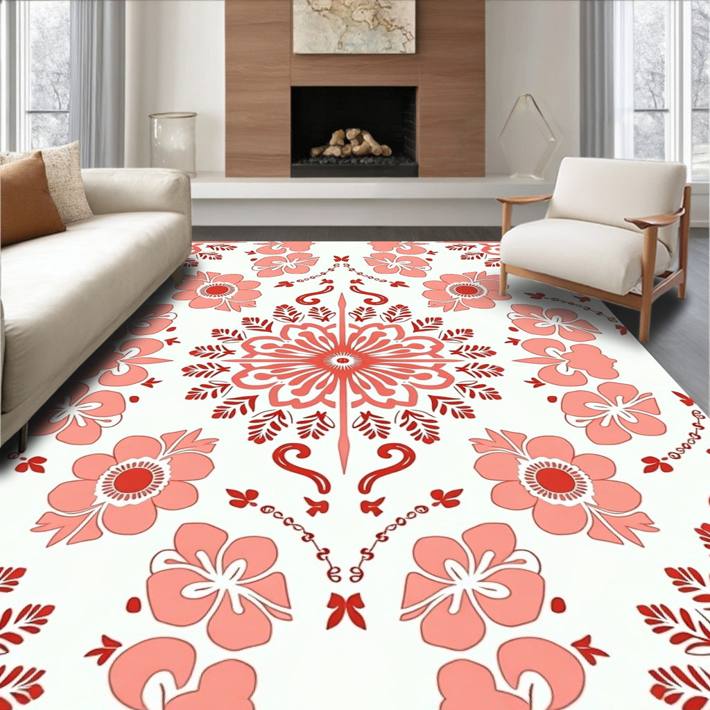 Floral Mandala Tile Pattern Rug