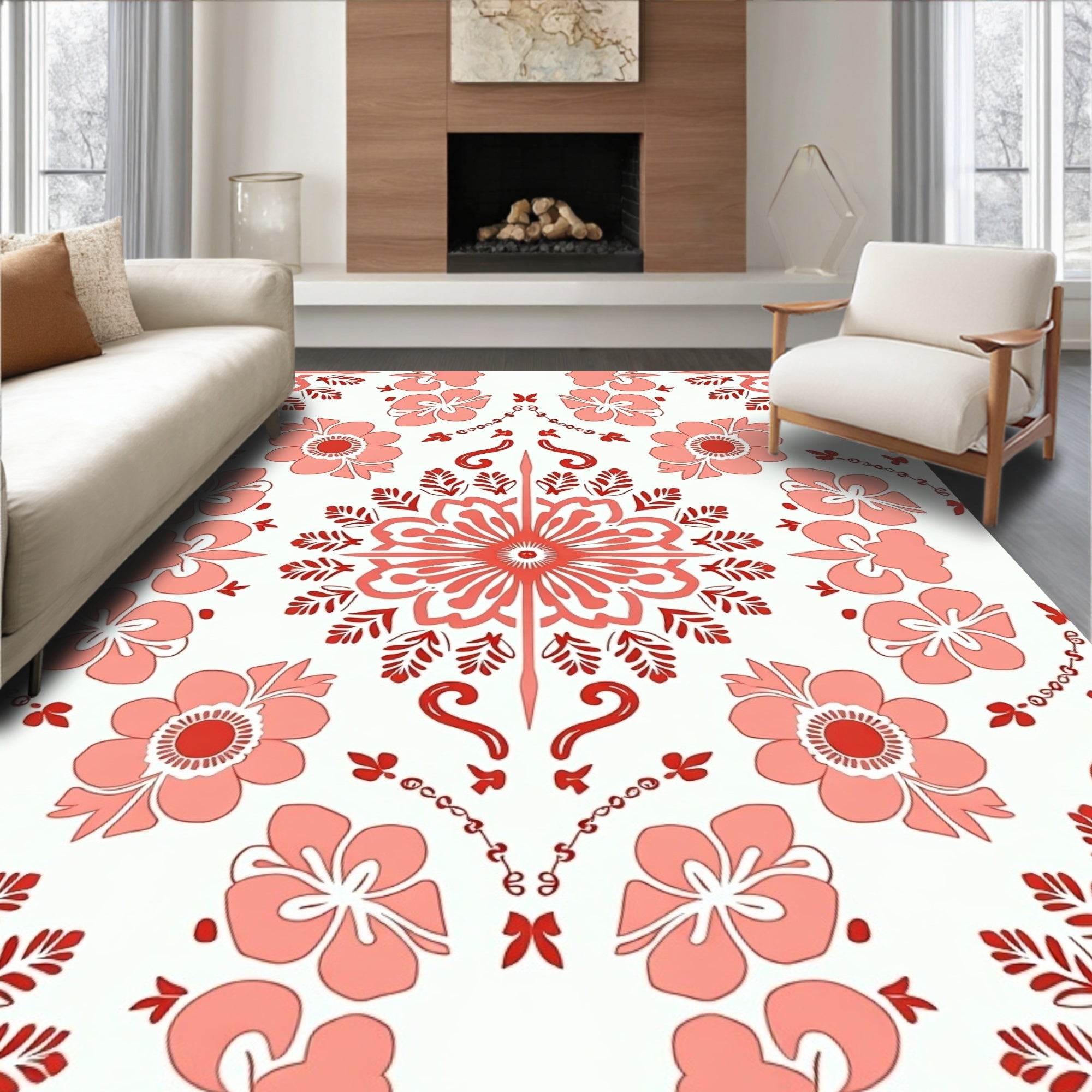 Floral Mandala Tile Pattern Rug