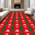 Red Green Tree Snowflake Pattern Rug