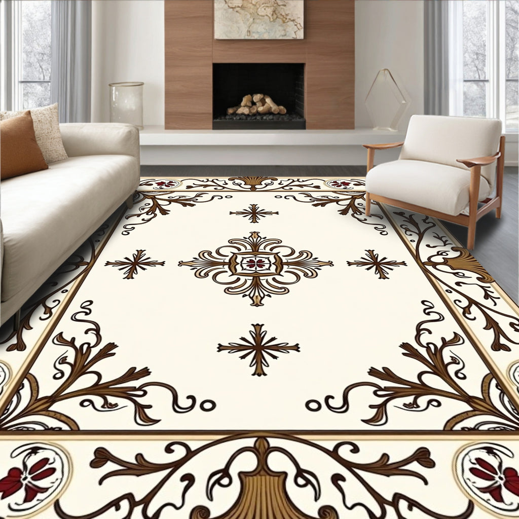 Ornate Floral Vine Frame Rug