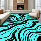Black Aqua Wavy Abstract Pattern Rug