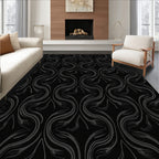 Dark Grey Curving Leaf Pattern Rug