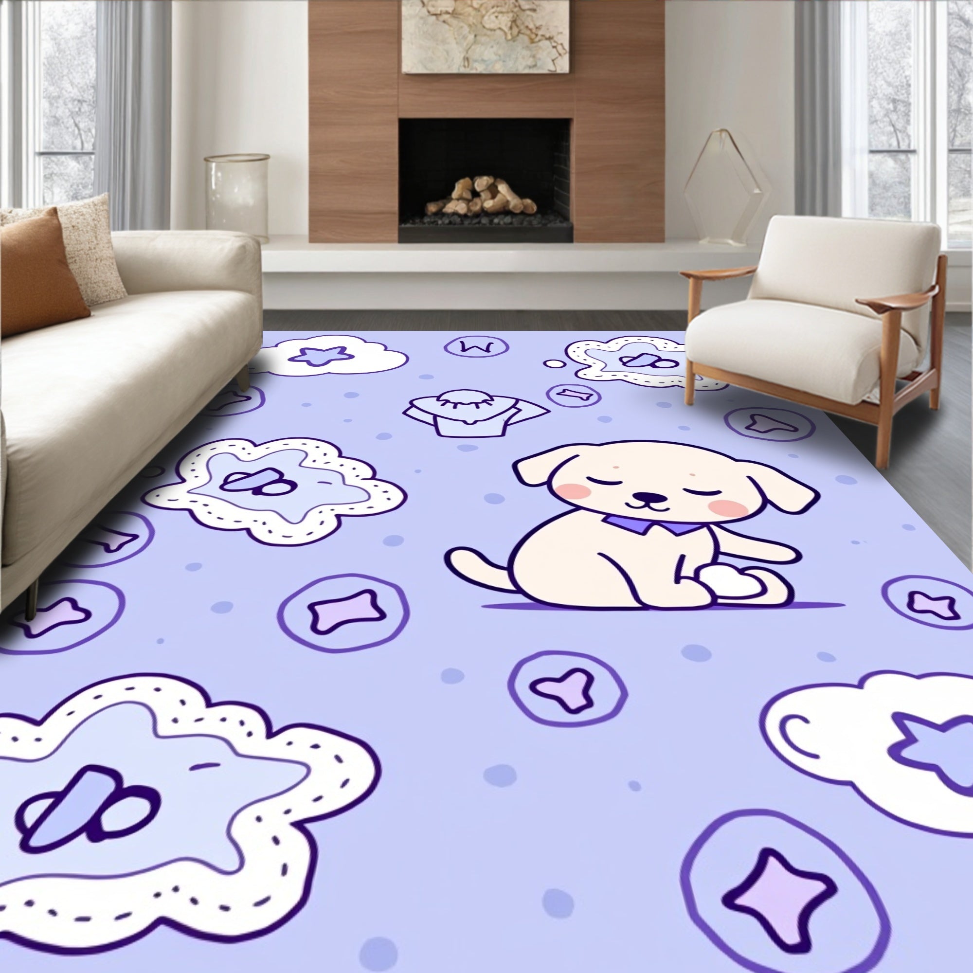Cute Dog with Clouds Pattern Rug
