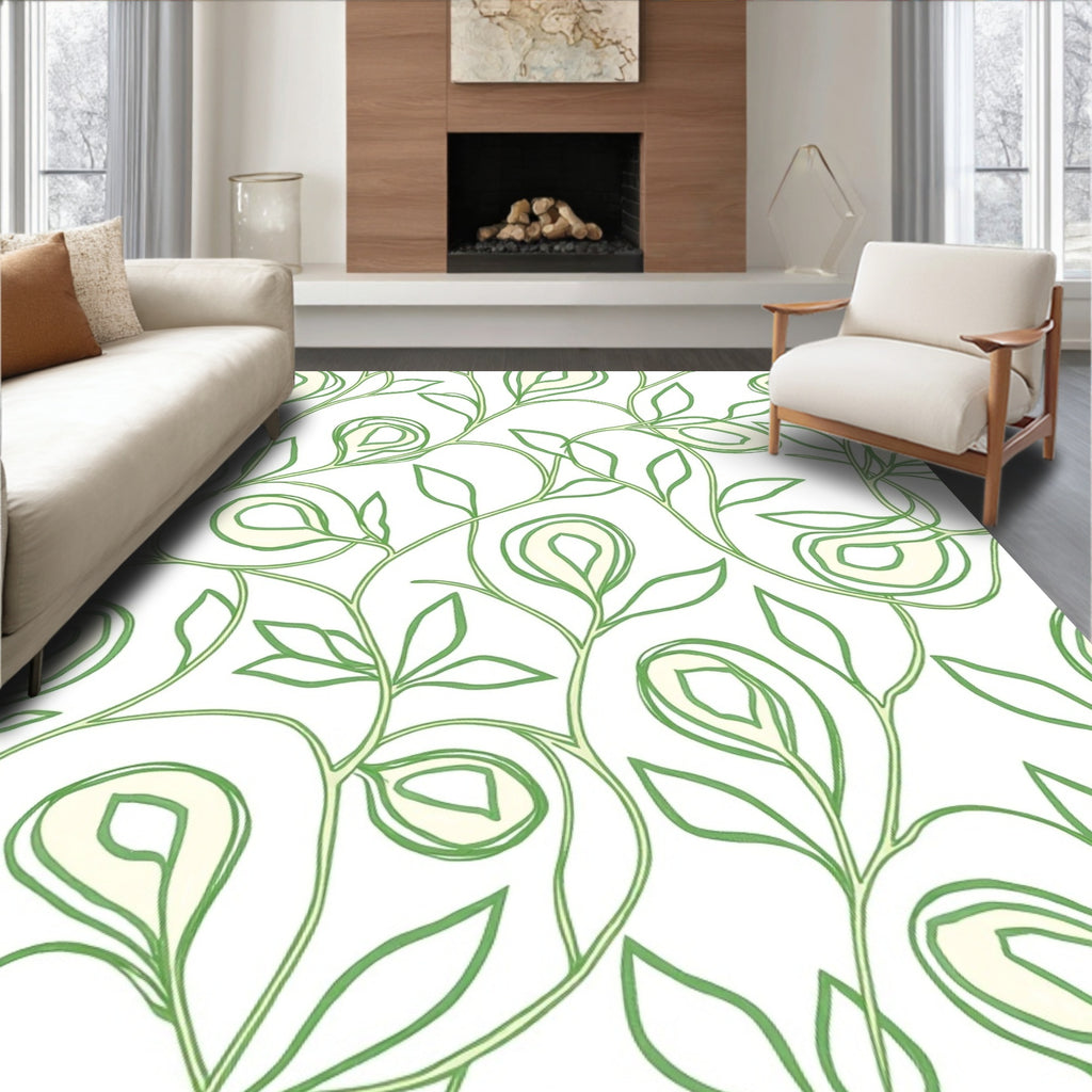 Green Swirl Floral Vine Pattern Rug