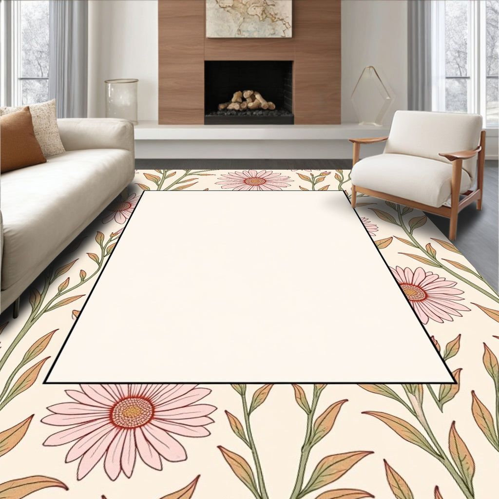 Pink Daisy Floral Pattern Rug