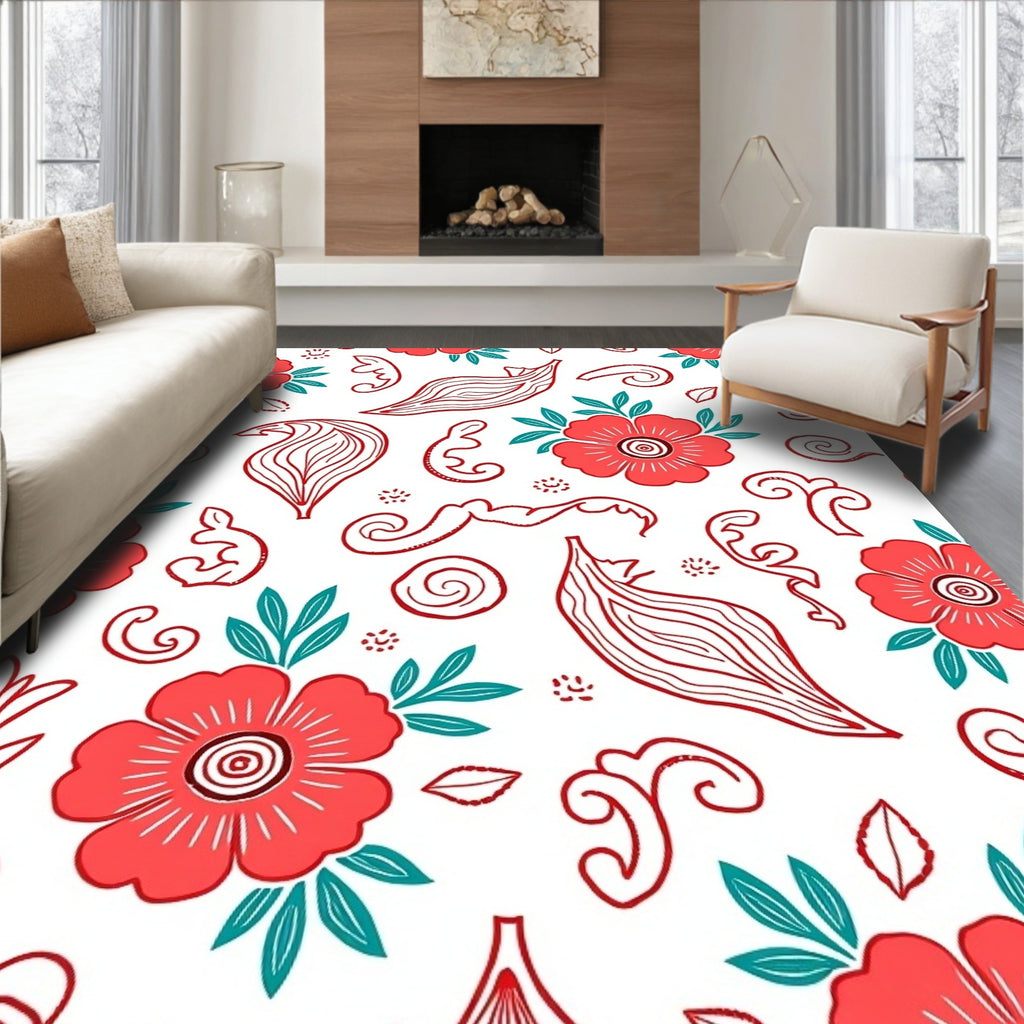 Coral Floral Swirl Pattern Design Rug