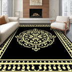 Elegant Black Yellow Ornamental Design Rug