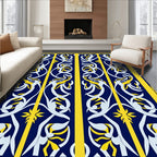 Ornate Dark Blue Yellow Floral Pattern Rug