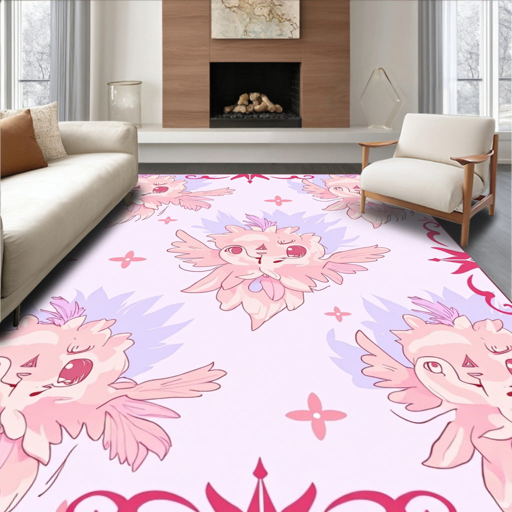 Cute Pink Creature Floral Pattern Rug