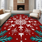 Festive Snowflake Pine Branch Pattern Rug