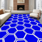 Hexagonal Pattern Blue White Design Rug