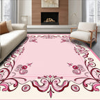 Pink Floral Scroll Border Design Rug