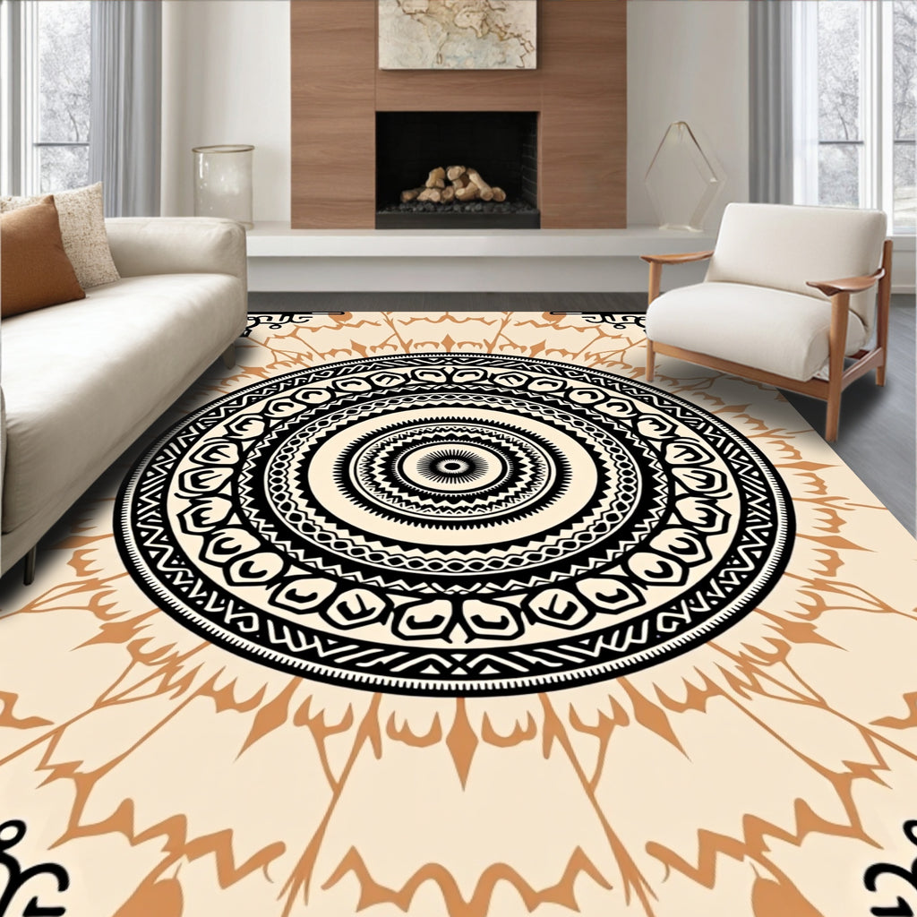 Black Sepia Ethnic Mandala Rug