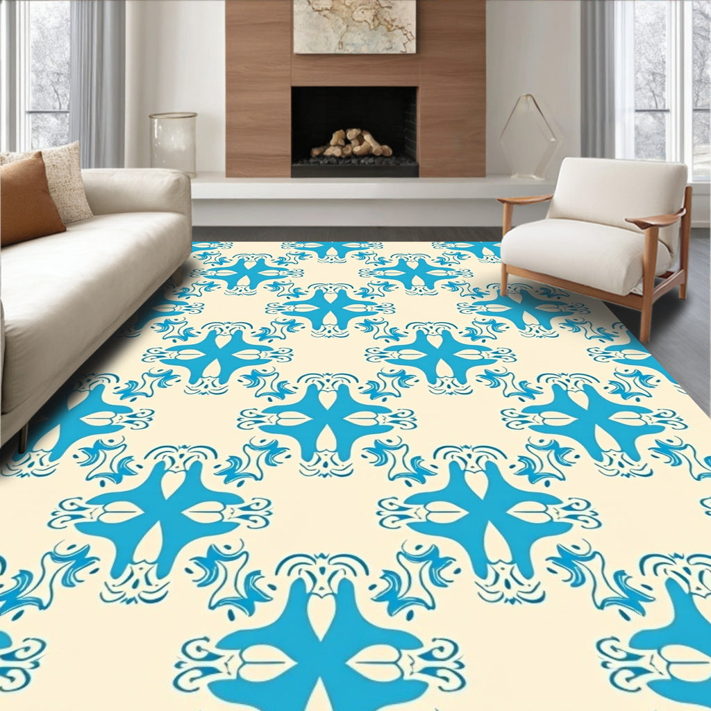 Classic Blue Cream Repeating Pattern Rug