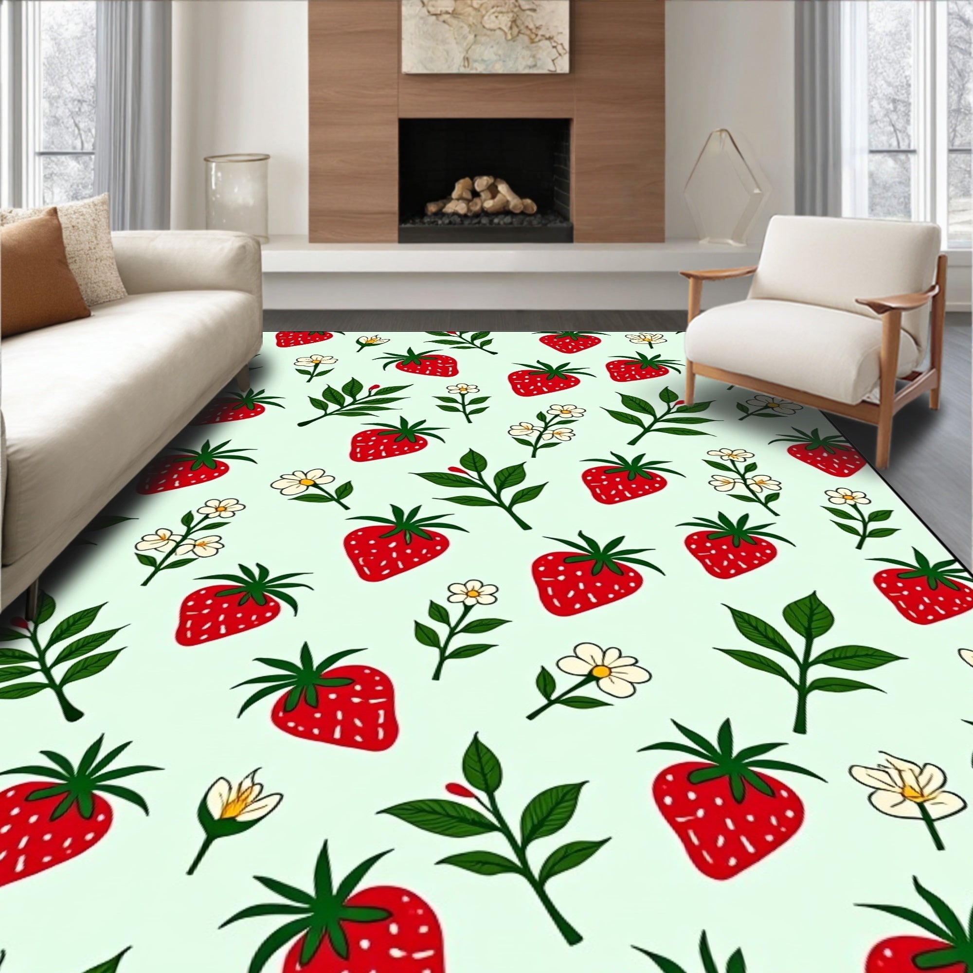 Sweet Strawberry Flower Pattern Design Rug