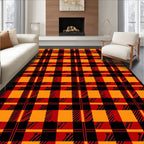 Bold Red Orange Black Plaid Pattern Rug