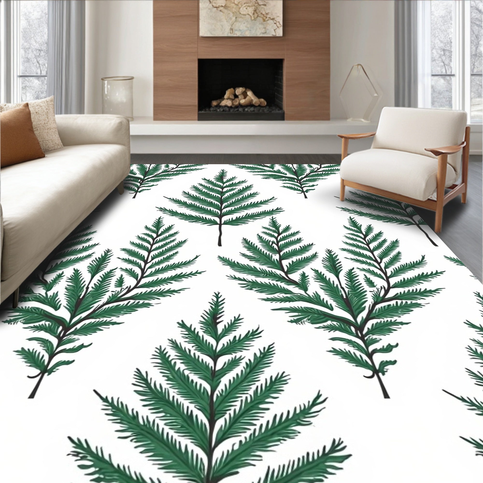 Green Fern Pattern Design Rug