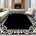 Elegant Floral Swirl Decorative Border Rug