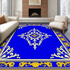 Regal Blue Gold Ornate Floral Design Rug