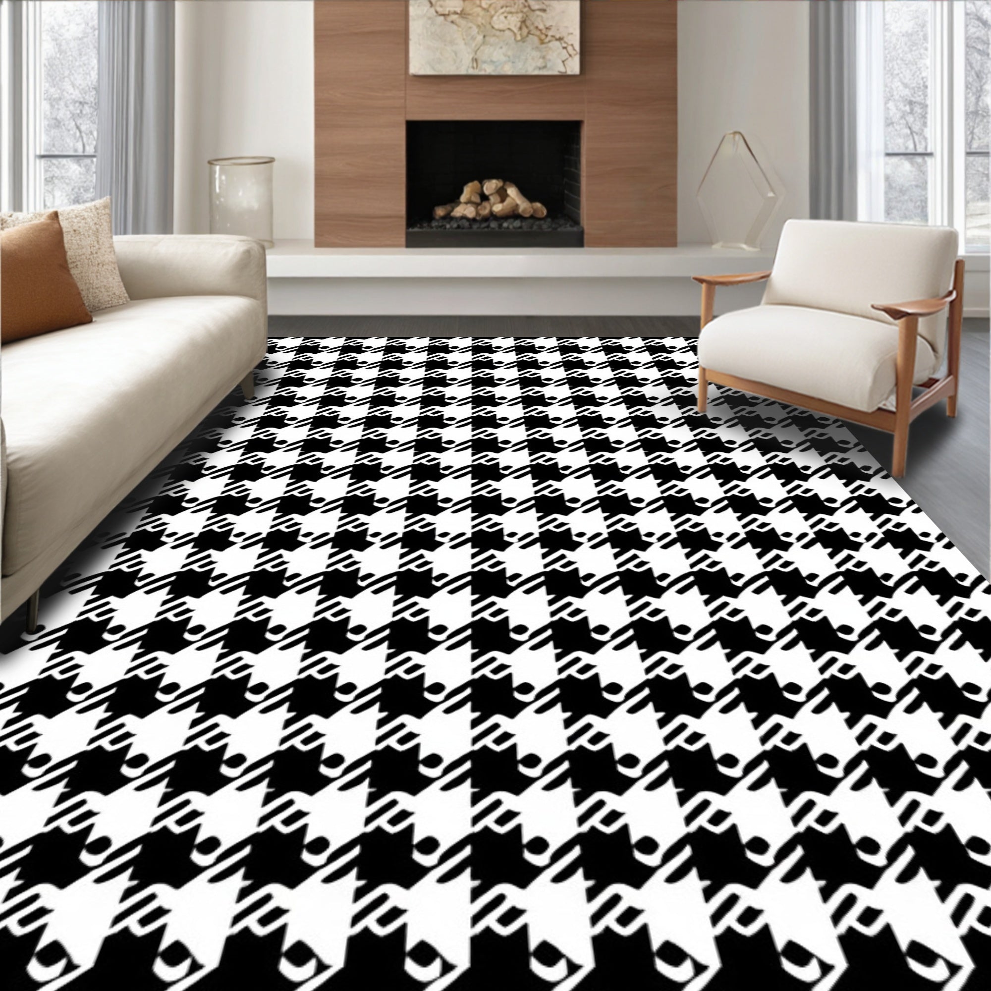 Classic Houndstooth Geometric Pattern Rug