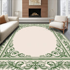 Elegant Green Floral Scrollwork Frame Rug